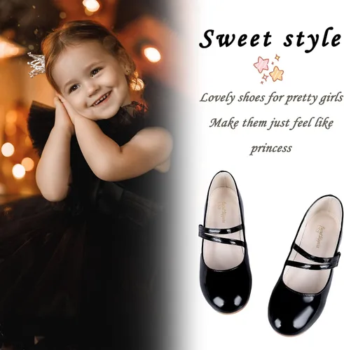 Vista 6 de MEJORMEN Zapatos de vestir de bailarina Mary Jane para niñas, zapatos de ballet de princesa para niñas, zapatos de niña de las flores para boda