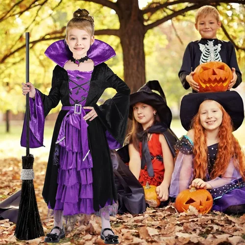 Vista 4 de Lumiparty Disfraz de Halloween para niñas, disfraz de bruja para niñas, disfraz de bruja perfecto para niñas