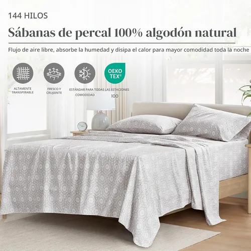 Vista 2 de Comfort Spaces Sábanas de percal 100% algodón, tamaño individual XL, 3 Adelia Gris