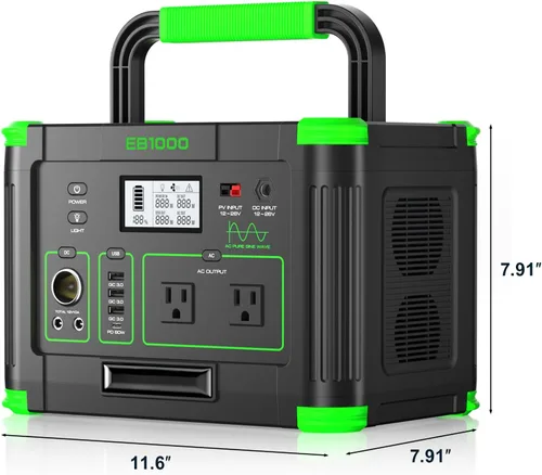 Vista 10 de Estación de energía portátil de 1000 W (pico de 2000 W), generador solar de 999 Wh, salida de CA de onda sinusoidal pura de 110 V con PD de 60 W