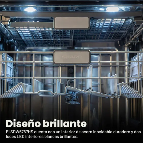 Vista 9 de Lavadora inteligente SHARP SDW6767HS. Funciona con Alexa. Incluye luces LED interiores, interior de acero inoxidable, secado con calor y asistencia