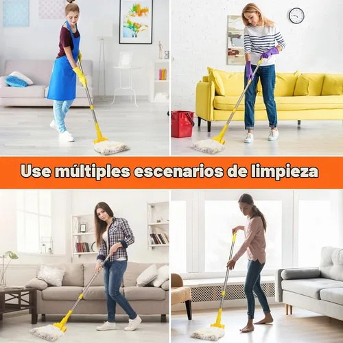 Vista 6 de Trapeador industrial profesional de alta resistencia con mango de 48 pulgadas de largo, mopas comerciales húmedas de algodón para limpieza de pisos