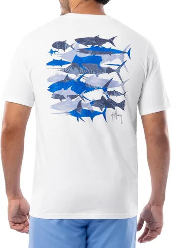 Vista 52 de Guy Harvey Camiseta de manga corta con bolsillo gráfico de algodón OG para hombre Leche de Almendra/Rig Masters
