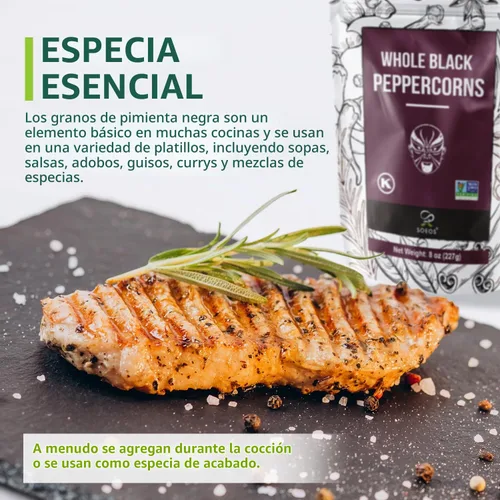 Vista 8 de Soeos Granos de pimienta negra, 8 onzas (paquete de 1), sin OGM, kosher, empacados para mantener los granos de pimienta frescos, pimienta