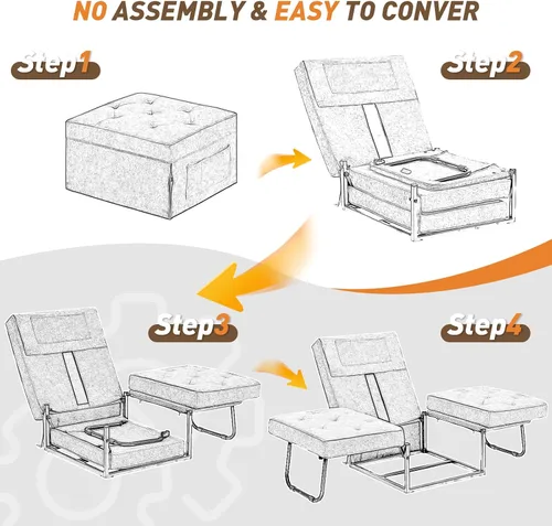 Vista 14 de Sofá de cama otomano 4 en 1, silla convertible para cama