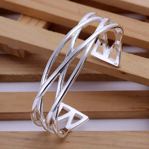 Vista 5 de JHWZAIY Brazalete de plata de ley 925 para mujer, brazalete abierto hueco para mujer
