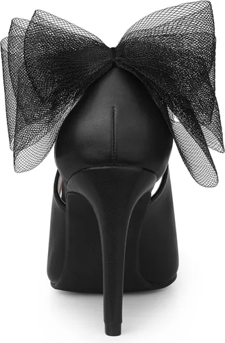 Vista 5 de Allegra K Zapatos de tacón alto con punta puntiaguda con lazo de malla para mujer