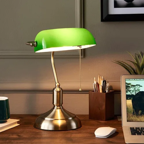 Vista 4 de American Vintage Alloy Glass Desk Lamp Creative Green Bedroom Study Work Light Office Counter Reading Table Villa
