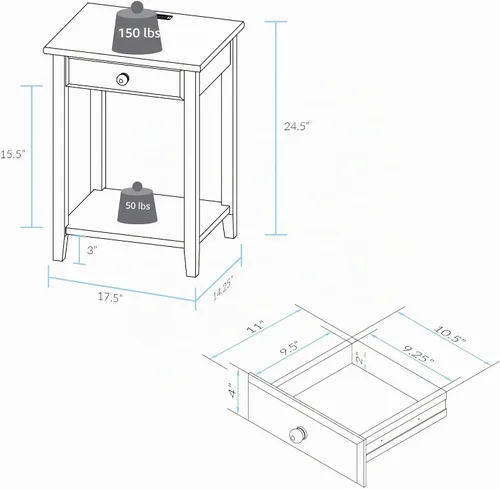 Vista 3 de Casual Home Owl - Mesa de noche blanca con puerto USB