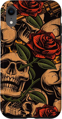 Vista 25 de Funda con diseño de tatuajes de flash tradicional para iPhone 17 con diseño retro rojo de rosas de calavera