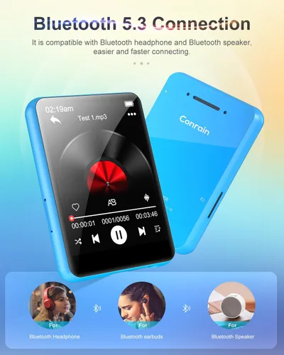 Vista 3 de Reproductor MP3 de 64 GB con pantalla táctil completa de 2.4", reproductor de música con Bluetooth 5.3, reproductor de música portátil con calidad