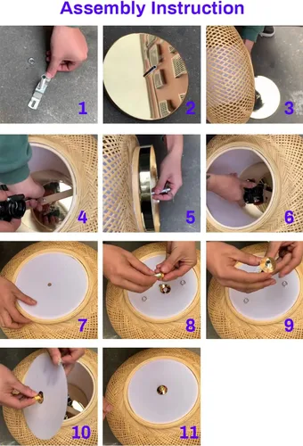 Vista 8 de Iluminación hecha a mano con montaje empotrado de bambú creativo, lámpara de techo de ratán, 2 luces, luz colgante vintage para sala de estar 40 cm.