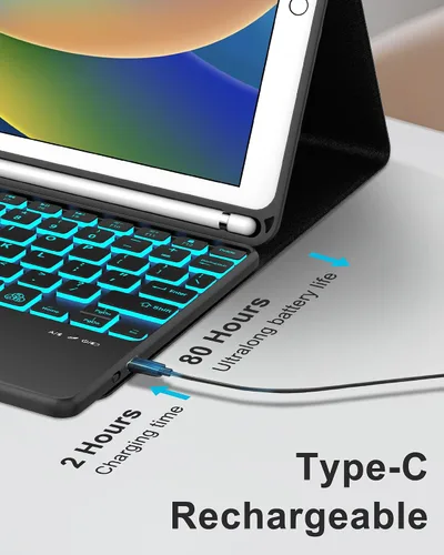 Vista 7 de Funda con teclado táctil para iPad de 9ª/8ª/7ª generación de 10.2 pulgadas, Pro 10.5, Air 3ª generación, funda inteligente con soporte para lápices