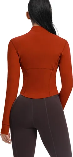 Vista 96 de AVGO Chaquetas de entrenamiento recortadas para mujer, con cremallera, ajustadas, atléticas, con agujeros para el pulgar
