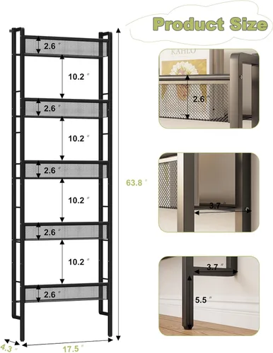Vista 3 de B8 Kids Bookshelf Wall Mounted, 5-Tier Wall Bookshelf for Kids, Children's Bookcases Organizer for Toys and Books, Metal Toddler Book Shelves for
