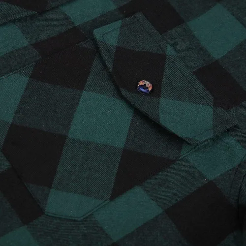 Vista 5 de Camisa de franela a cuadros para hombre, ajuste regular, manga larga, casual, con botones