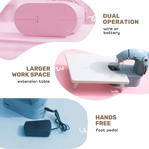 Vista 3 de CraftBud Mini máquina de coser para principiantes, máquina de coser portátil de doble velocidad para niños y adultos con mesa de extensión, juego