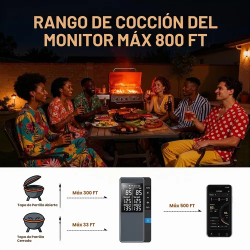 Vista 3 de Termómetro inteligente inalámbrico Bluetooth para carne, control de monitoreo en tiempo real, termómetro digital con aplicación inteligente, 2