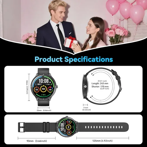 Vista 8 de Reloj inteligente, reloj inteligente AMOLED de 1.75 pulgadas para hombres y mujeres (respuesta/hacer llamadas), rastreador de actividad física