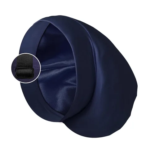 Vista 3 de Gorro de satén con forro de seda, cubierta ajustable para el cabello para mujeres y hombres, gorro de noche para el cuidado de pacientes