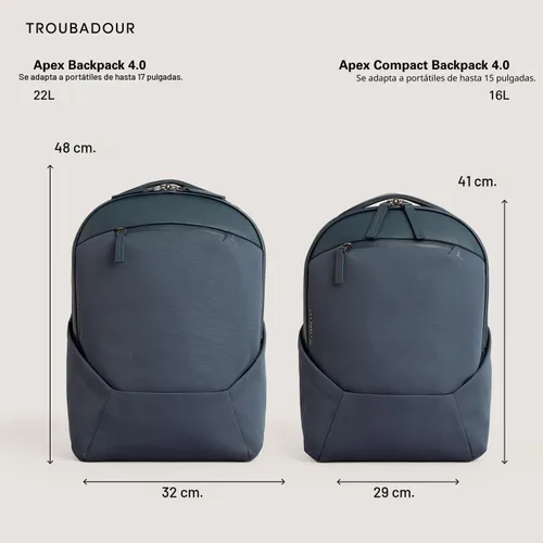 Vista 3 de Mochila para portátil Troubadour Apex Compact 16L de alta calidad - Ergonómica y resistente al agua - Diseñada para trabajo y viajes - Azul marino