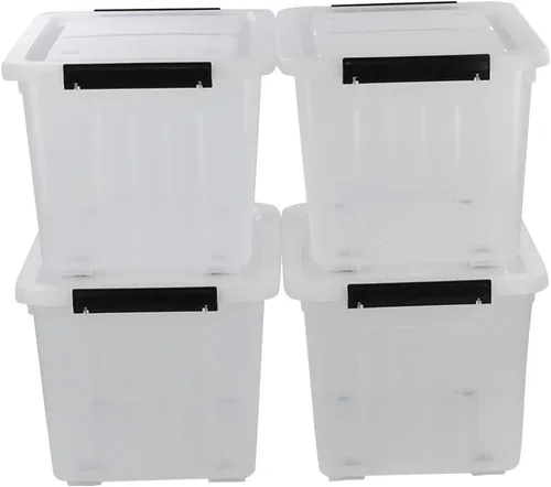 Vista 7 de Caja de almacenamiento de plástico transparente de 30 L con ruedas, paquete de 4 contenedores de plástico transparente Ultra-durable latching