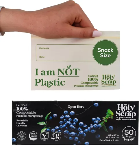 Vista 7 de Bolsas de almacenamiento de alimentos 100% compostables, tamaño de 1 galón, paquete de 25 unidades, bolsas resellables con cierre extra resistentes