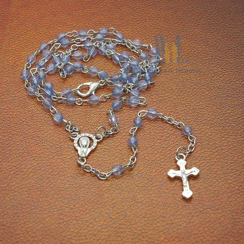 Vista 3 de Sudopo Bautismo Favor (12PCS) Rosario de la Santa Comunión en tarro de botella de vidrio Recuerdos de Bautizo Quinceañera Perla Azul Bautizo