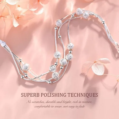 Vista 3 de FANCIBAND Pulseras de plata de ley 925 con dijes para mujer, delicada cadena de plata ajustable, pulsera de cuentas simples, regalos de joyería