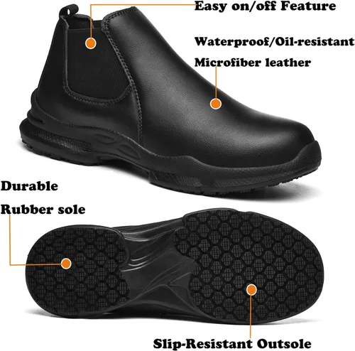 Vista 6 de PJZHJ Zapatos Antideslizantes para Hombres, Resistente al Aceite y al Agua, Zapatos de Chef Cómodos, Zapatos de Trabajo Antideslizantes para Cocina