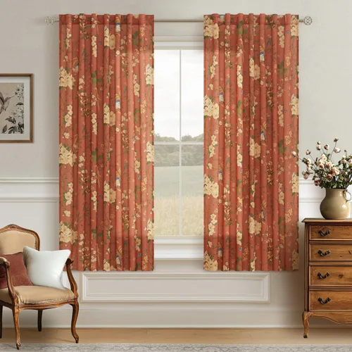 Vista 54 de Cortinas de lino de pájaro floral azul 2 paneles de 72 pulgadas de largo Aqua Blue