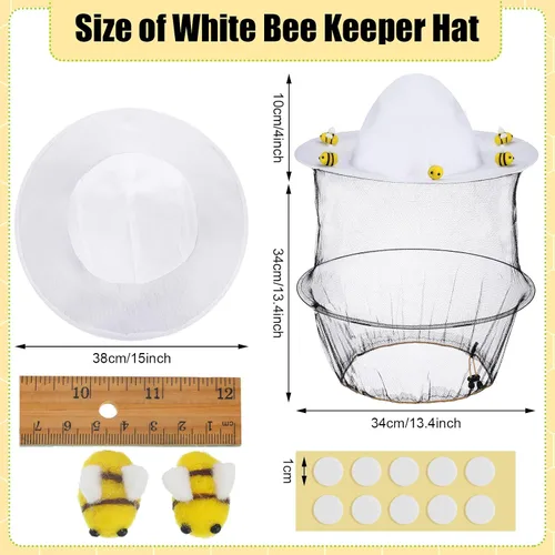 Vista 2 de Unittype Juego de 22 piezas de disfraz de apicultor de Halloween que incluye 2 sombreros de guarda de abejas y velo, 10 abejas de fieltro de lana