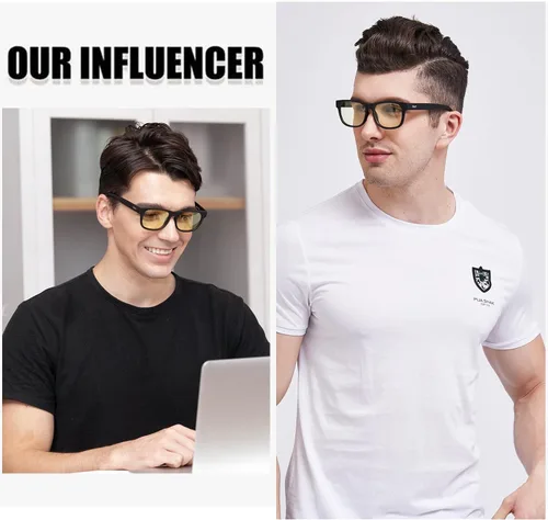 Vista 2 de DUCO Gafas de bloqueo de luz azul, gafas de gamer y gafas de juegos de computadora, Lente ámbar marco negro 2142
