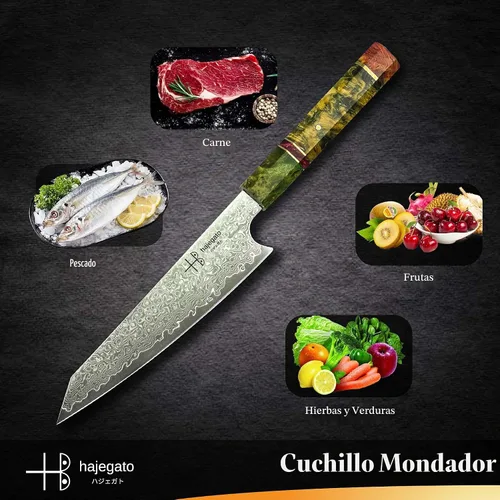 Vista 6 de Cuchillo de chef damasceno pequeño único de una pieza, mango profesional, cuchillo de cocina japonés de 6 pulgadas VG10 de 67 capas de acero