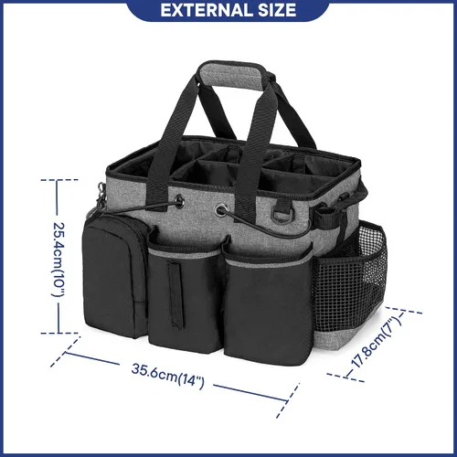 Vista 6 de LoDrid Organizador de limpieza profesional grande con divisor desmontable, organizador de suministros con asa y correa para el hombro, bolsas