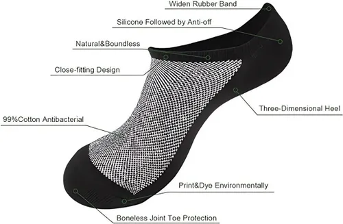 Vista 5 de Faustine Calcetines invisibles de corte bajo para hombre, antideslizantes, 8 pares, 16 pares
