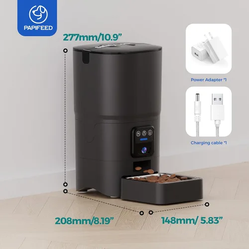 Vista 9 de PAPIFEED Comedero automático para gatos con cámara, 1080P HD y visión nocturna, dispensador de comida para gatos de 6 litros con aplicación