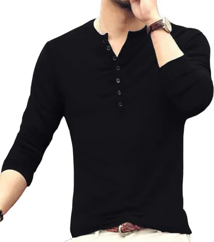 Vista 6 de YTD Camiseta básica Henley de manga larga para hombre