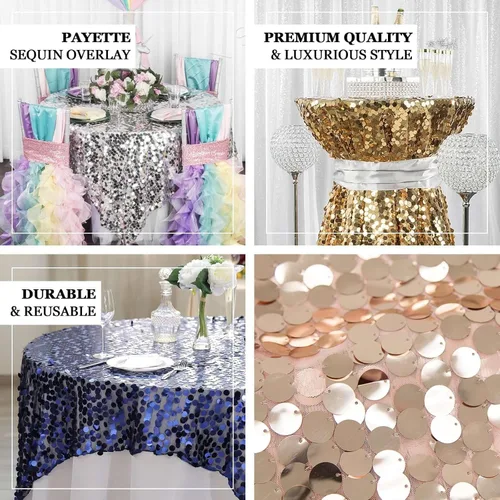 Vista 4 de Efavormart Manteles Superpuestos de Lentejuelas Payette Grandes Premium de 72 pulgadas para Decoraciones de Mesa de Bodas, Banquetes, Catering