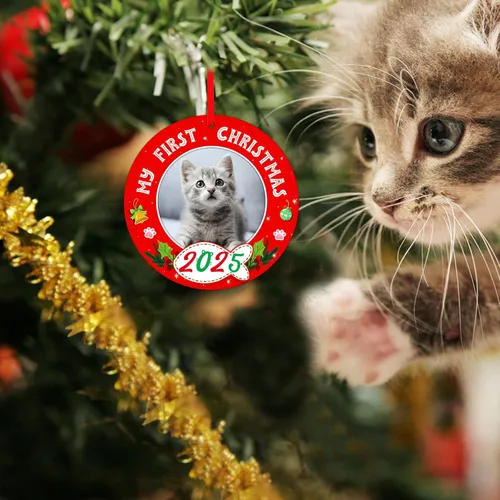 Vista 2 de PETCEE Adornos de gato para árbol de Navidad - Mi Primera Navidad Ornamento 2025 Marco de fotos de gatito Adornos personalizados para colgar fotos