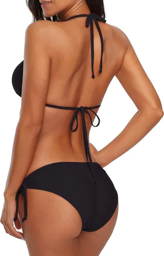 Vista 4 de American Trends Conjunto de bikini de dos piezas para mujer con parte superior halter triangular con lazo lateral inferior sexy traje de baño
