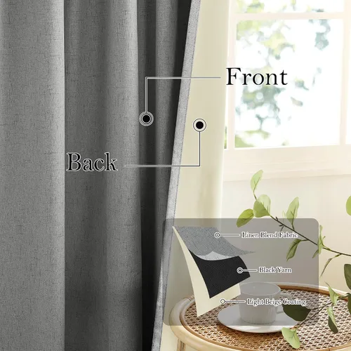 Vista 100 de RYB HOME Cortinas de lino texturizado 100% opacas de 84 pulgadas de largo, aislamiento térmico, privacidad, ahorro de energía para dormitorio, sala