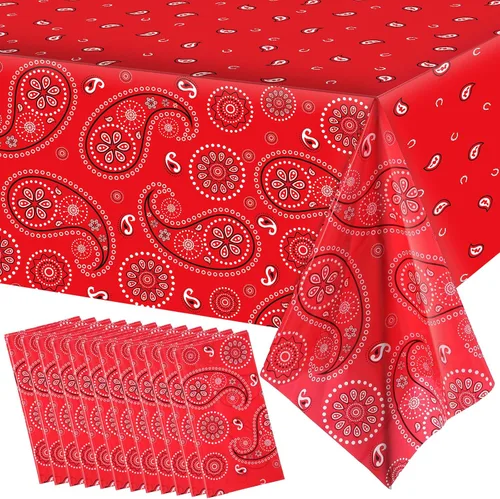 Vista 20 de Tatuo Mantel de fiesta del oeste con estampado de cachemira, mantel de bandana, mantel de plástico rectangular con flores para fiesta temática