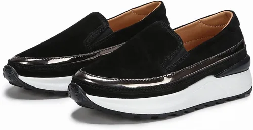 Vista 7 de Ruiatoo Zapatos de plataforma para mujer, cómodos mocasines de gamuza sin cordones, mocasines de cuña casuales