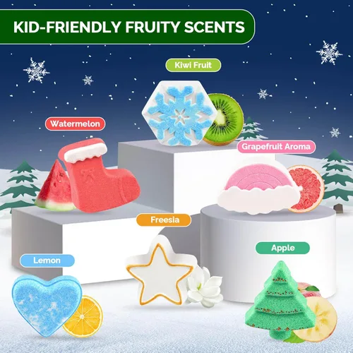 Vista 5 de Bombas de baño para niños, 6 paquetes de burbujas para árbol de Navidad para niños, regalos de Navidad para mujeres, adolescentes, regalos