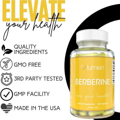 Vista 5 de Lumen Naturals Berberina para mujer – 1800 mg por porción – 180 cápsulas – 60 porciones – Hecho con berberina premium – Sin OMG, sin gluten, fórmula