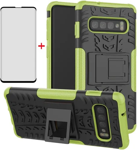 Vista 8 de Asuwish Funda de teléfono para Samsung Galaxy S10 con protector de pantalla de vidrio templado y soporte delgado, híbrida, resistente, funda Verde