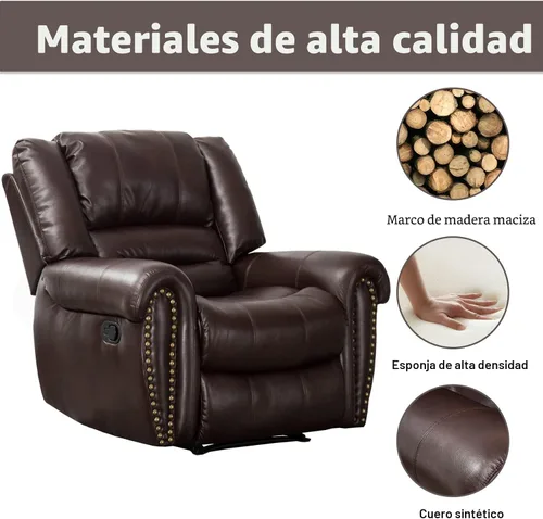 Vista 6 de CANMOV Silla reclinable de cuero, silla reclinable manual clásica y tradicional con cómodos brazos y respaldo, sofá individual para sala de estar