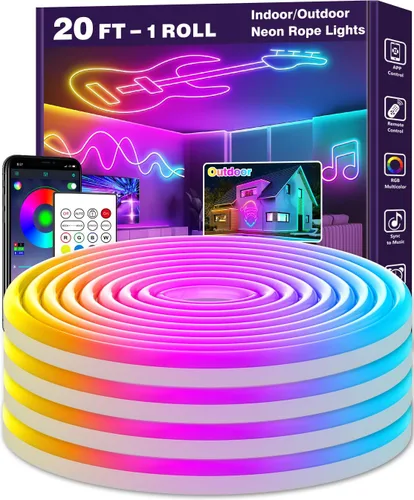 Vista 10 de LETIANPAI Luces de Cuerda de Neón de 15 Pies, Luces de Cuerda LED Flexibles con Control por App/Control Remoto, Múltiples Modos de Sincronización
