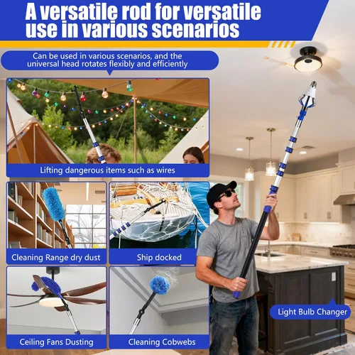 Vista 4 de Plumeros de telaraña de techos altos de 30 pies para kit de limpieza con Azul